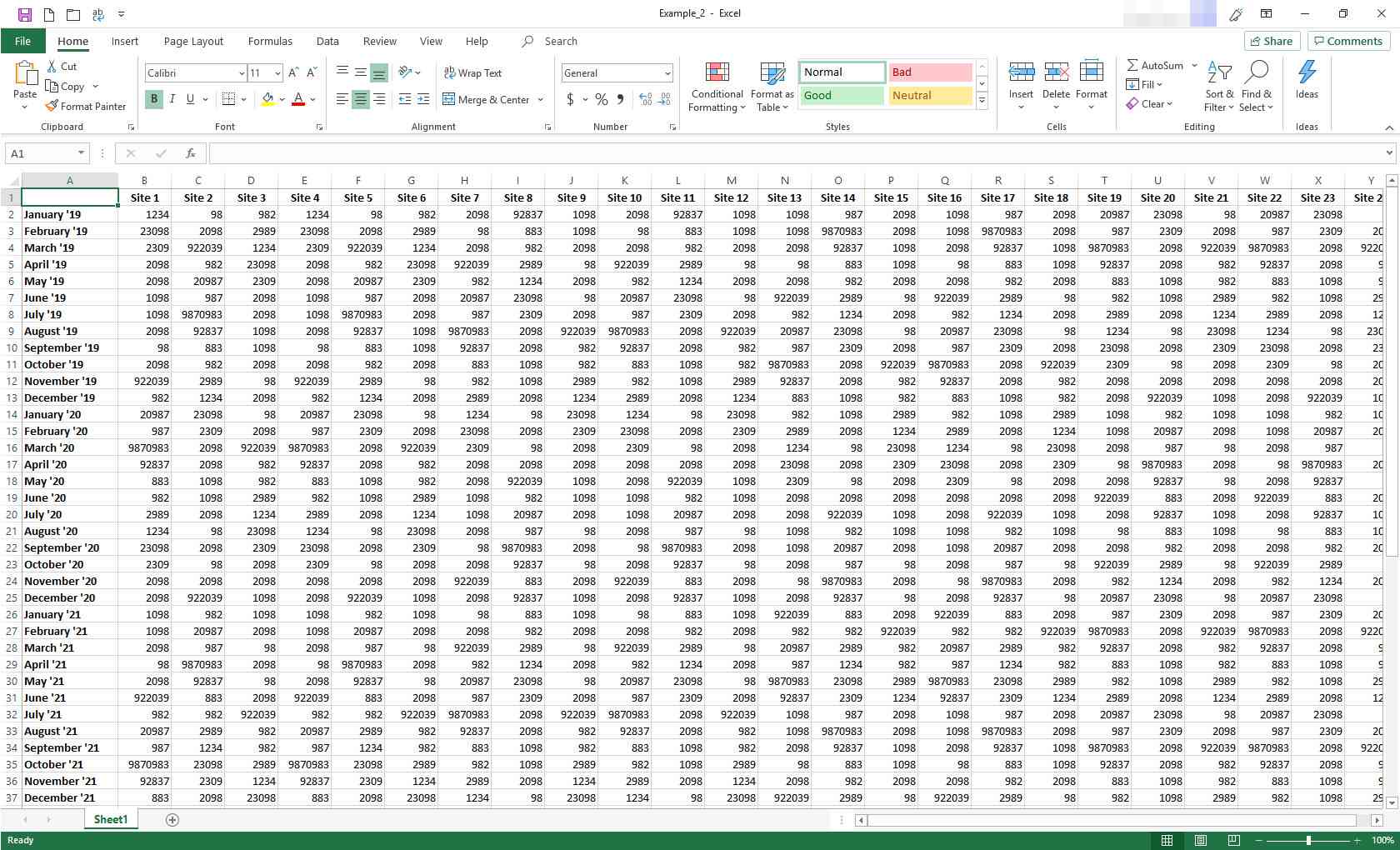 List aplikace Excel se obnovenými skrytými řádky