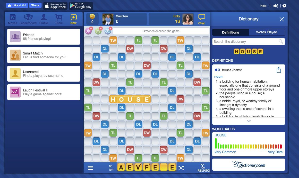 Screenshot z Words With Friends na Facebooku