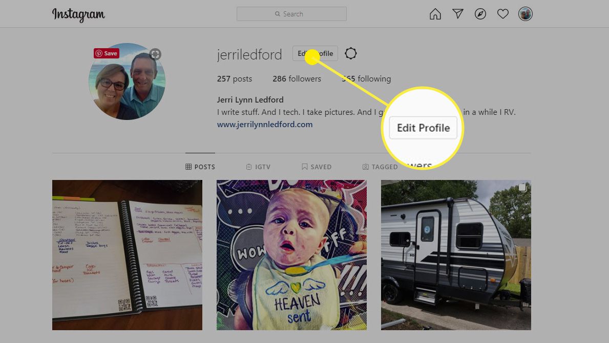 Možnost Upravit profil na Instagramu.