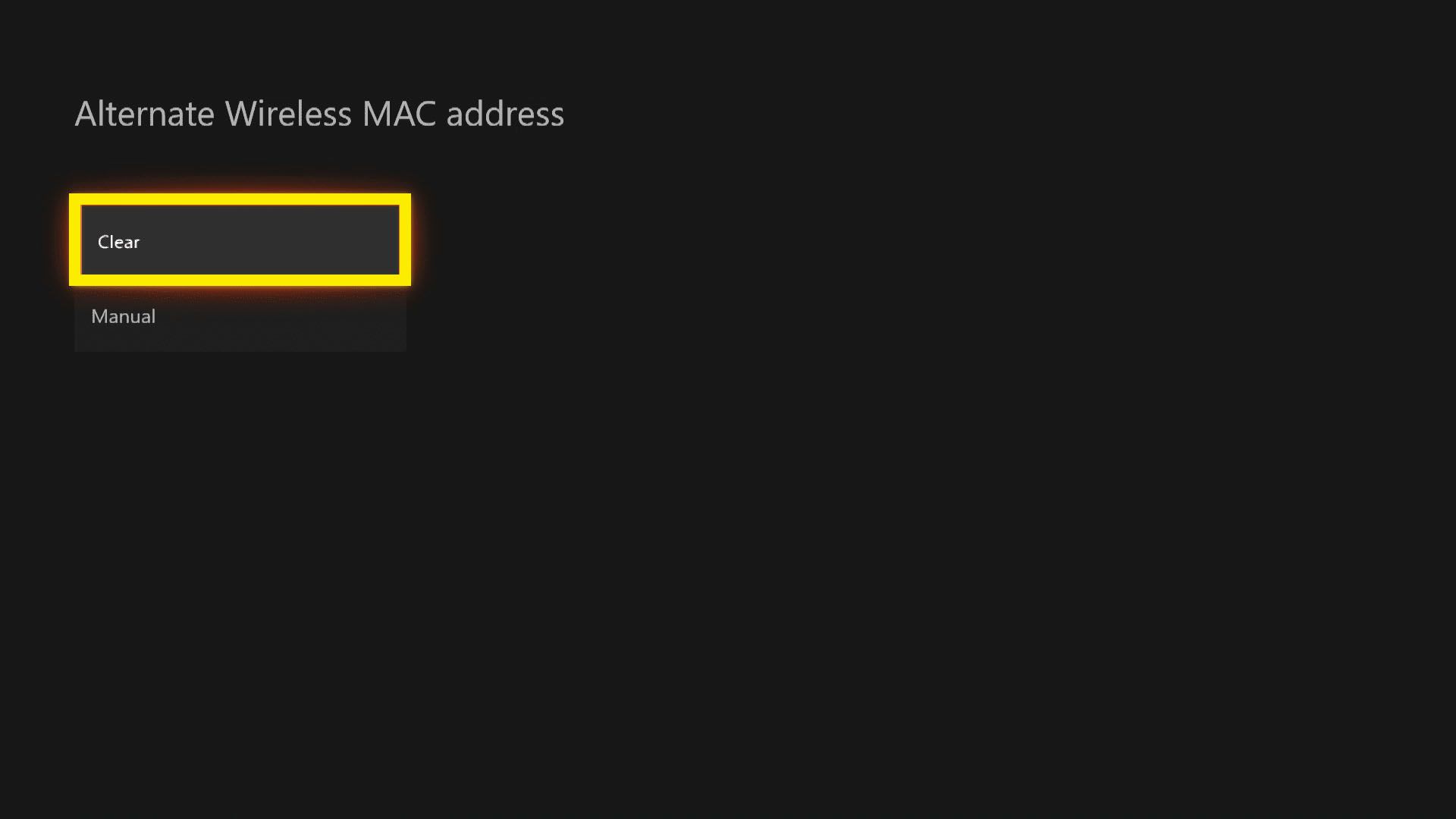 Vymazání Xbox One „Alternativní bezdrátová adresa MAC“