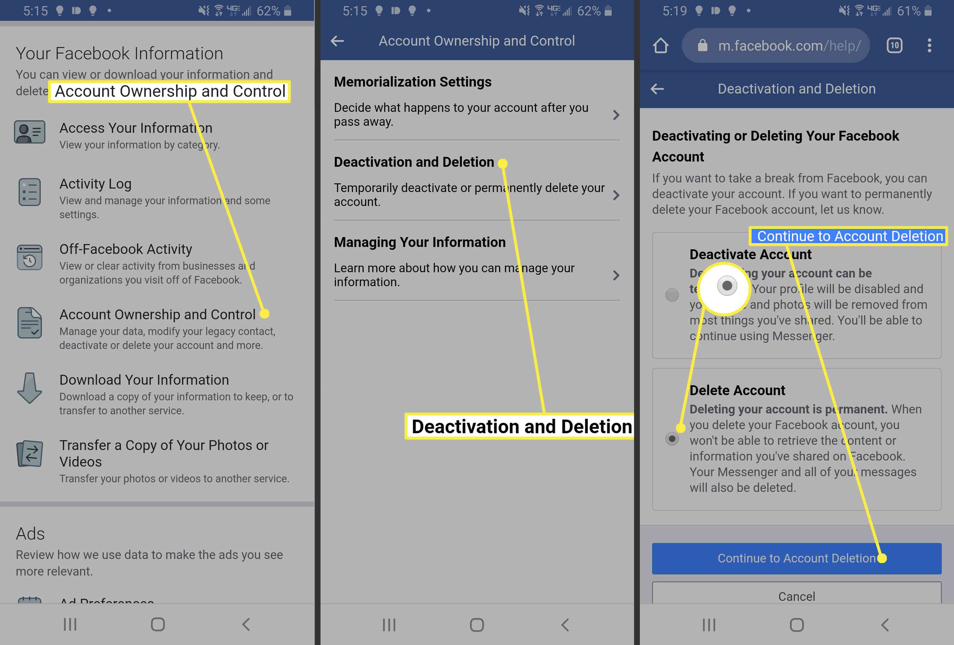 Odstranění Facebooku v mobilním prohlížeči v systému Android.