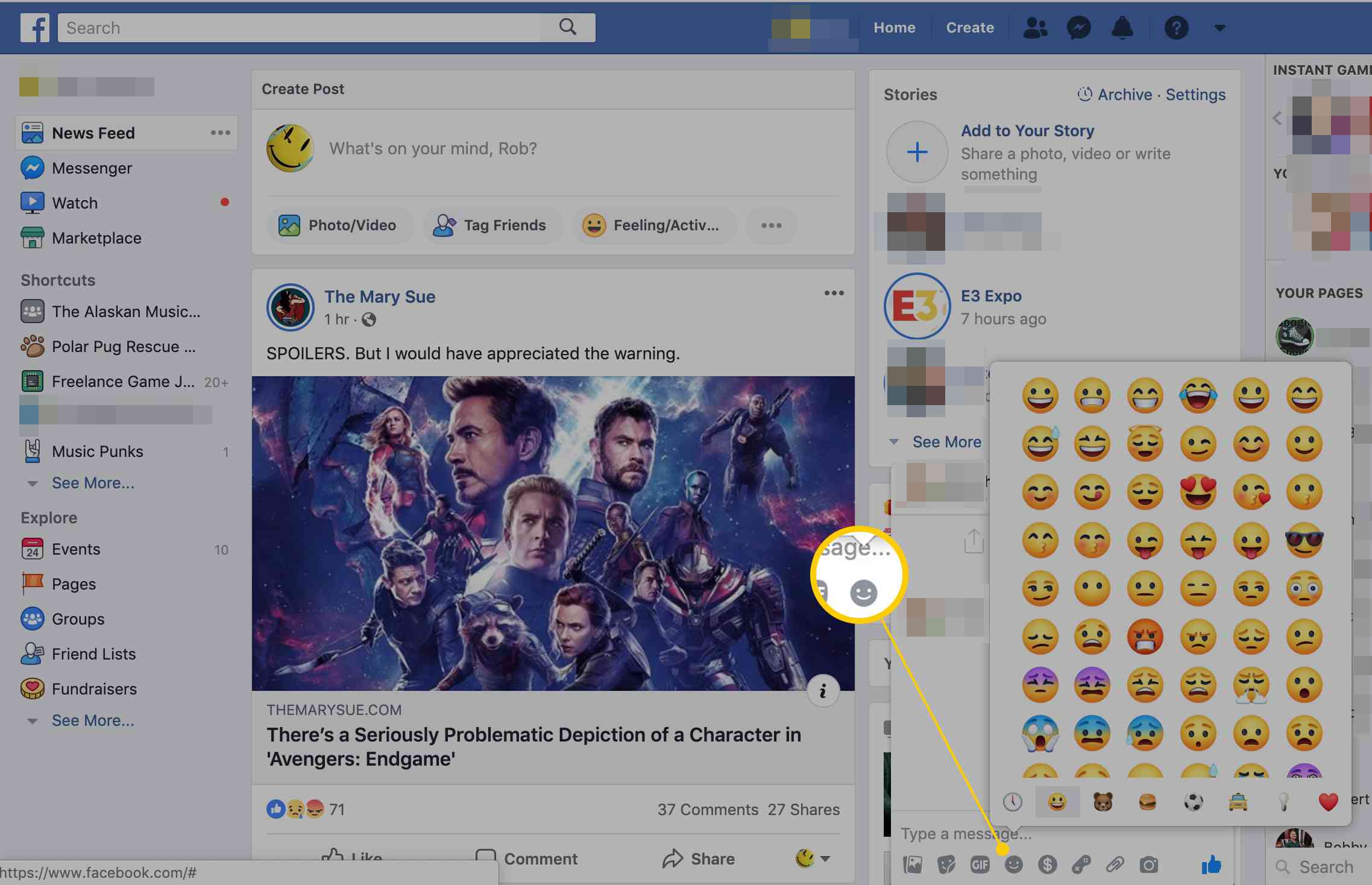 Ikona SMiley ve službě Facebook Messenger