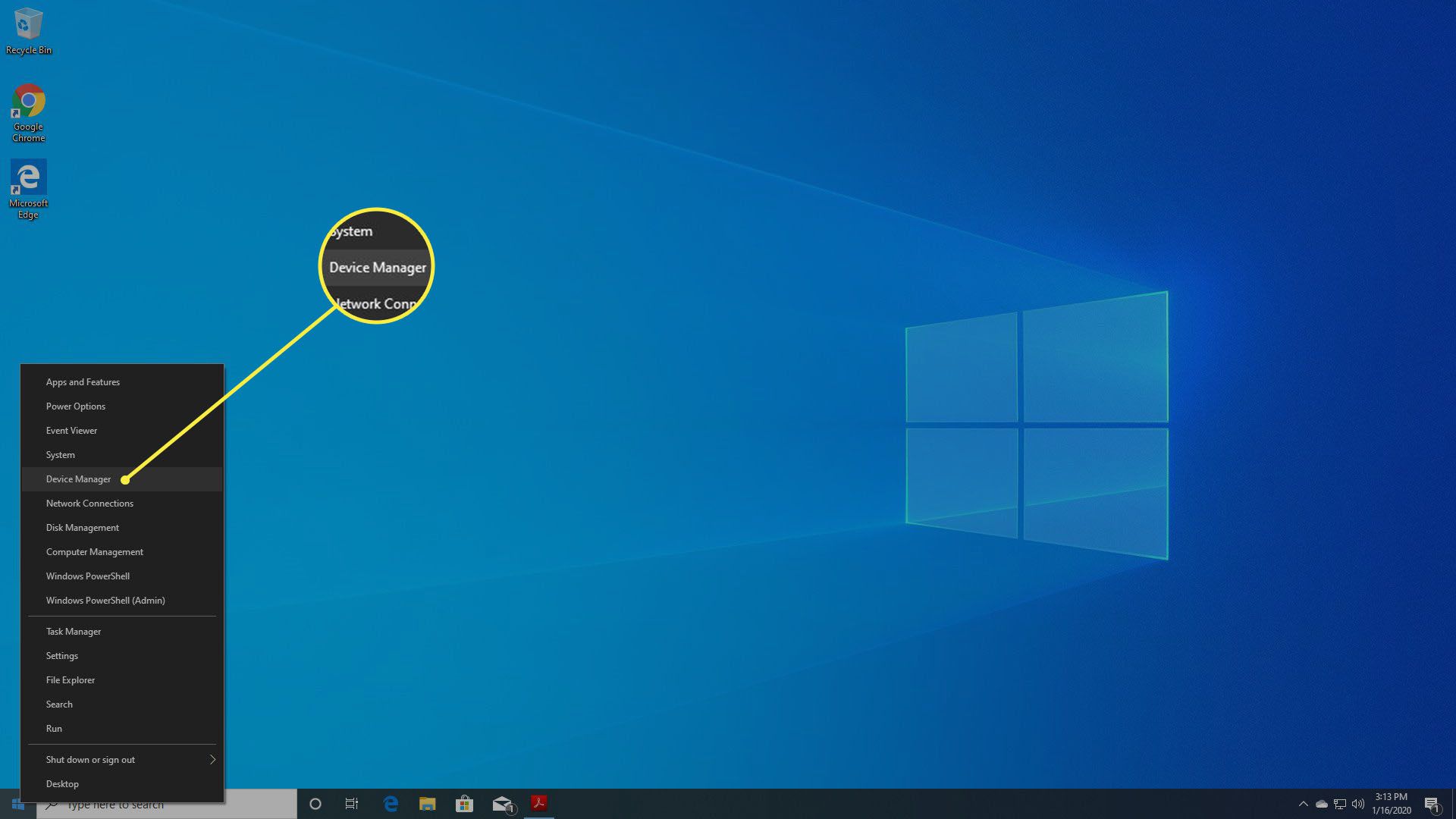 Výběr Správce zařízení v systému Windows 10.