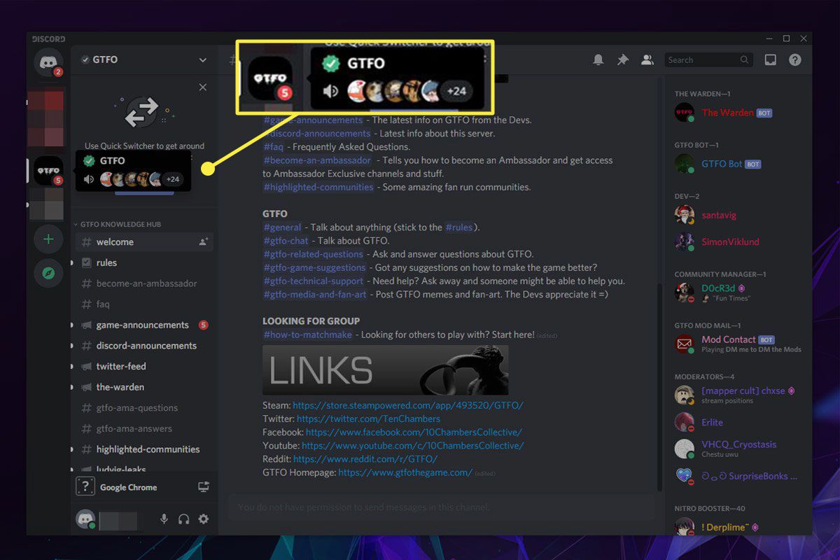 Opuštění serveru Discord.