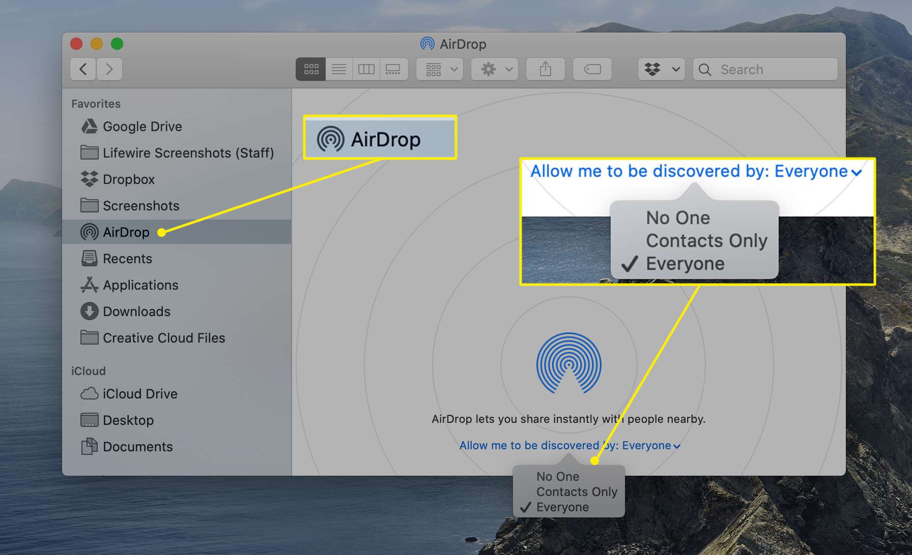 AirDrop, dovolte mi, aby mě objevili: Všichni v systému macOS