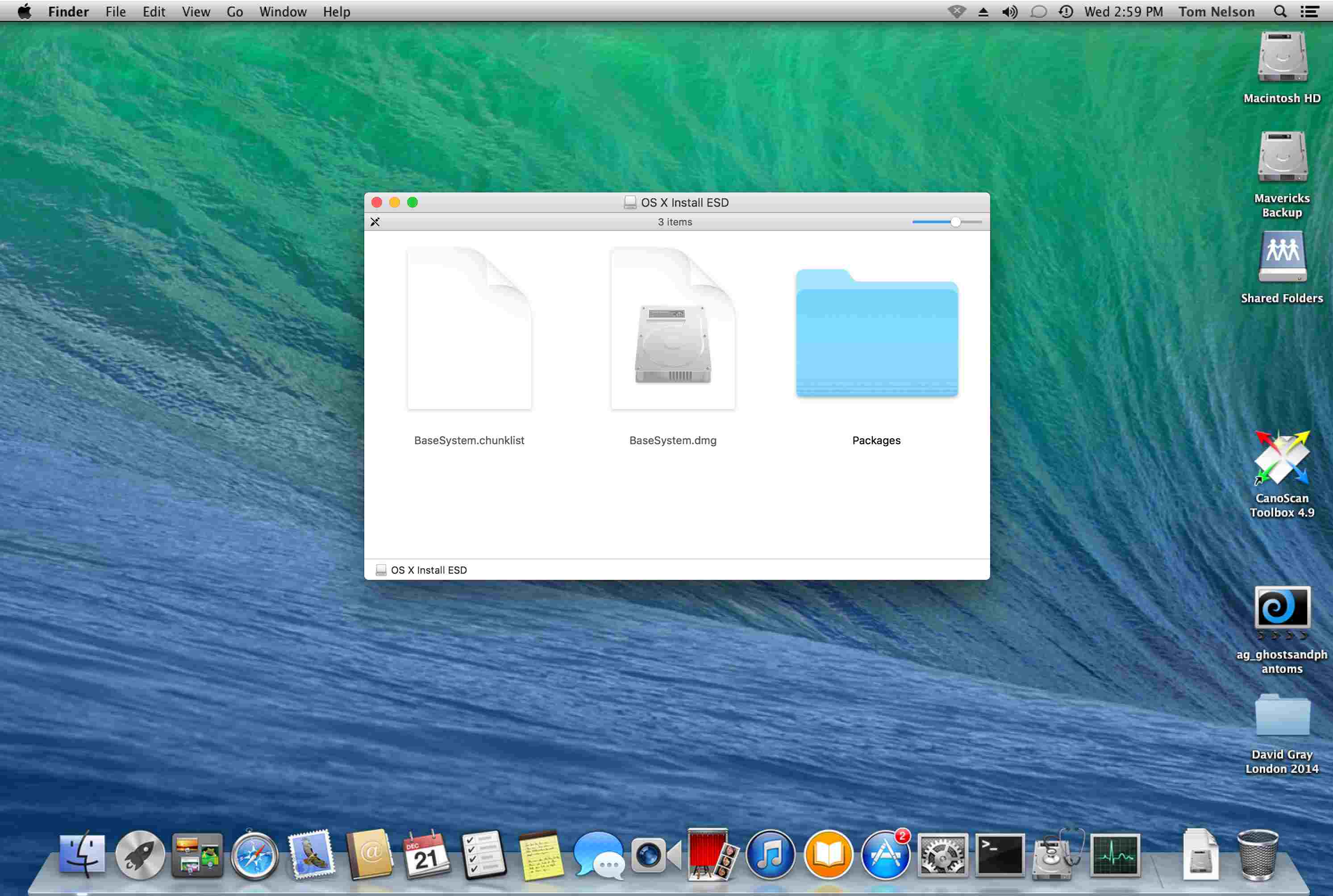 Obsah balíčku instalačního programu OS X Yosemite