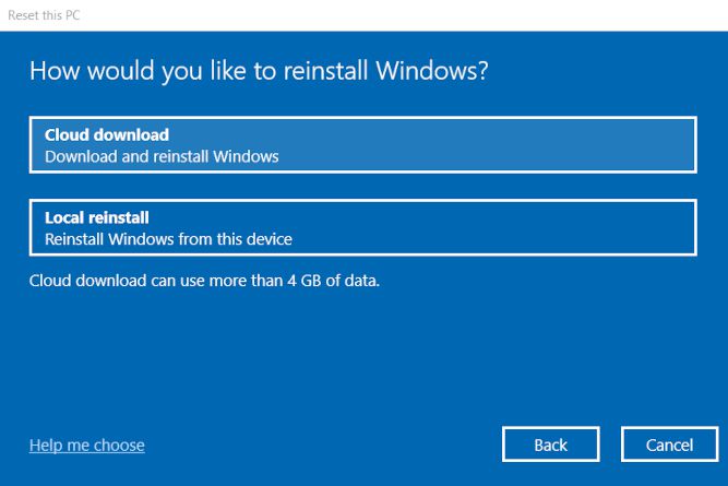 Vyberte, jak přeinstalovat Windows, když resetujete notebook Asus.