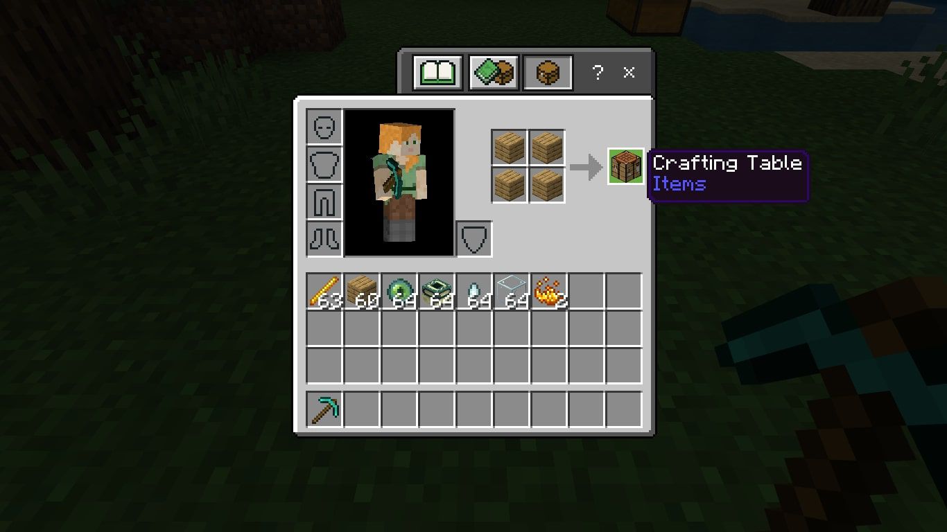 Vytvořte Crafting Table se čtyřmi dřevěnými prkny