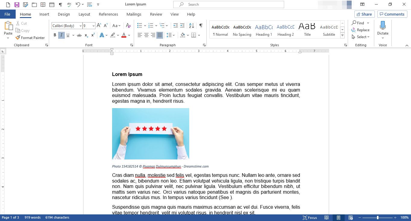 Dokument MS Word se zobrazenou nabídkou pro úpravy obrázků