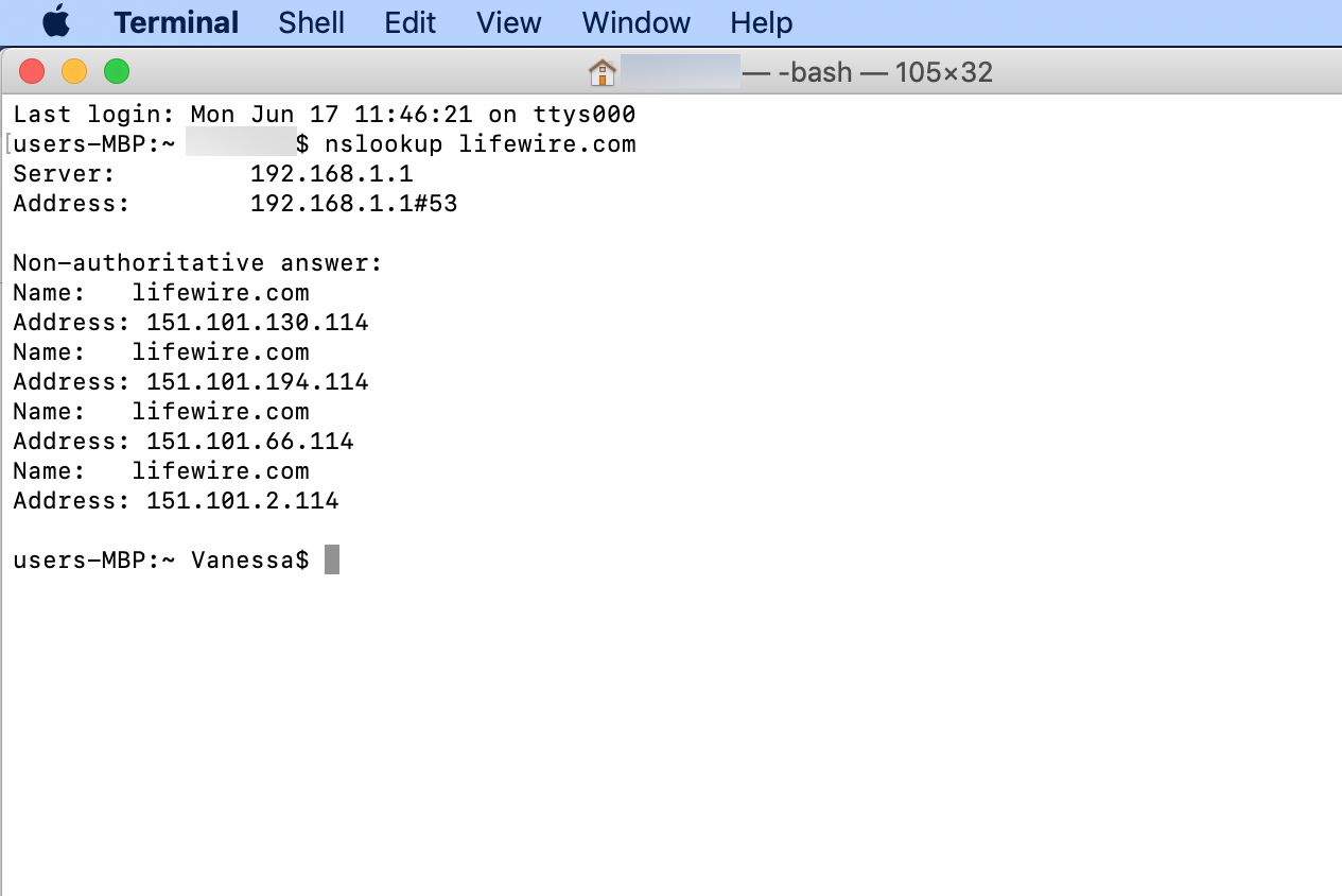 nslookup v macOS