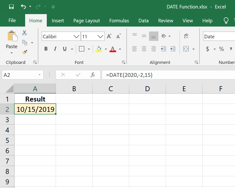 DATUM Excel funkce se záporným měsícem