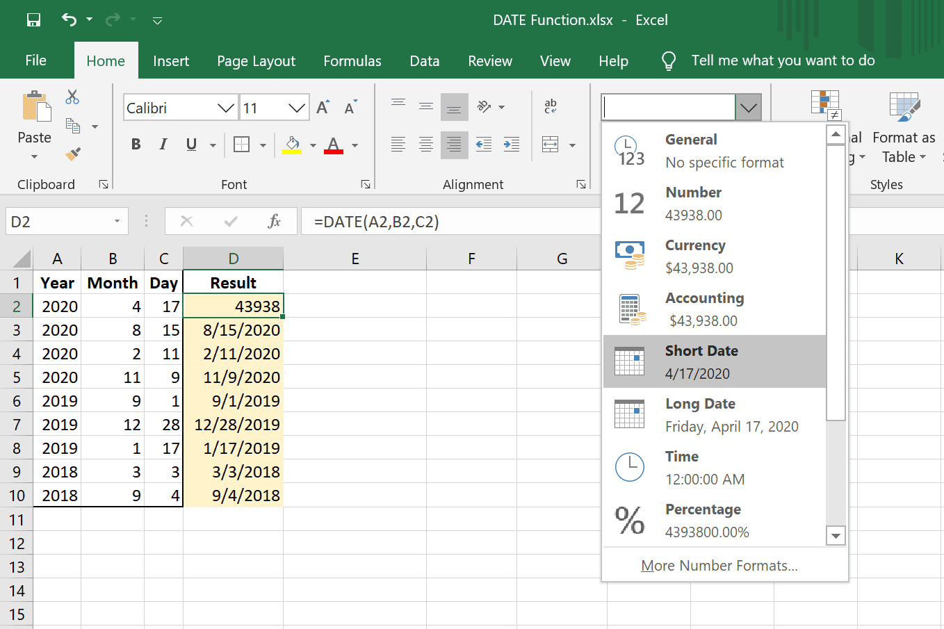 Možnost formátu krátkého data aplikace Excel