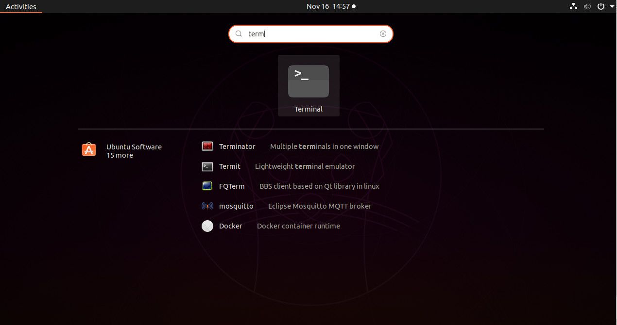 Vyhledávací terminál Ubuntu