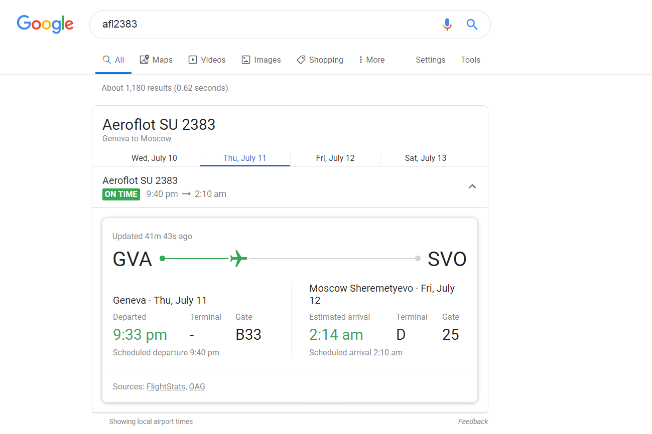 Vyhledávání letů pomocí Vyhledávání Google