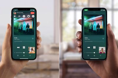 Twi iPhones pomocí služby SharePlay k poslechu písně při volání FaceTime