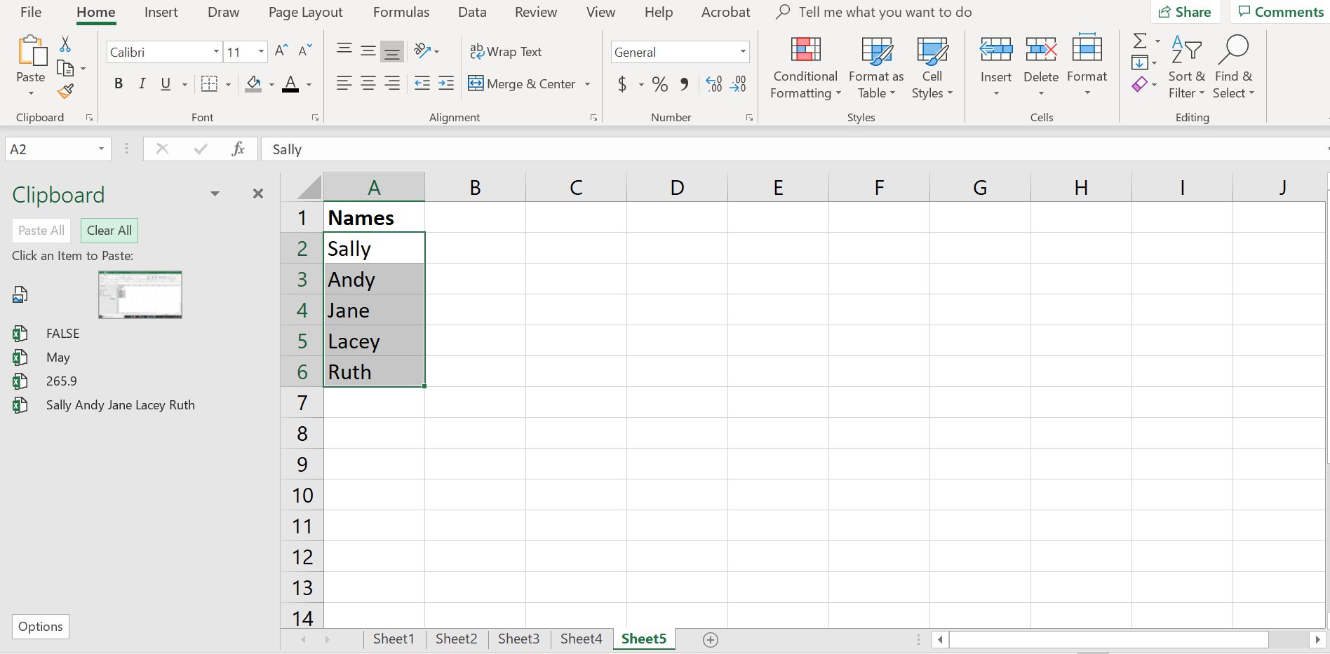 Podokno úloh Office Clipboard v aplikaci Microsoft Excel s vybraným tlačítkem Vymazat vše.