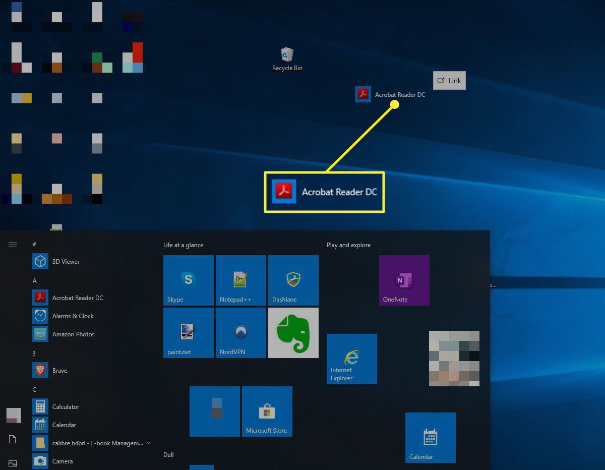 Klikněte a přetáhněte z nabídky Start systému Windows 10