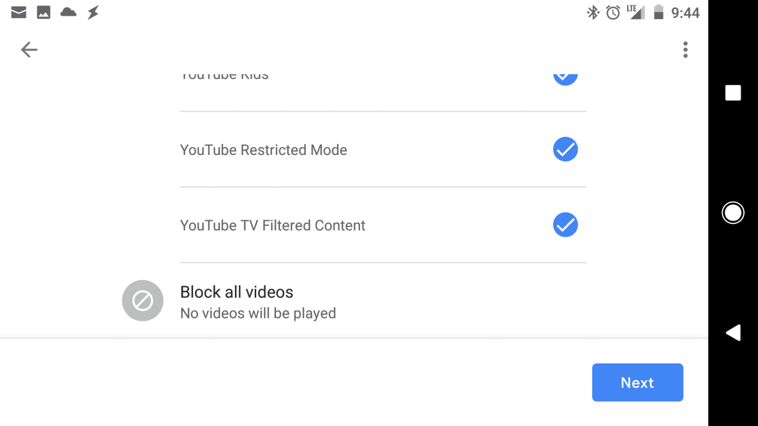 Screenshot blokování videí v Digital Wellbeing