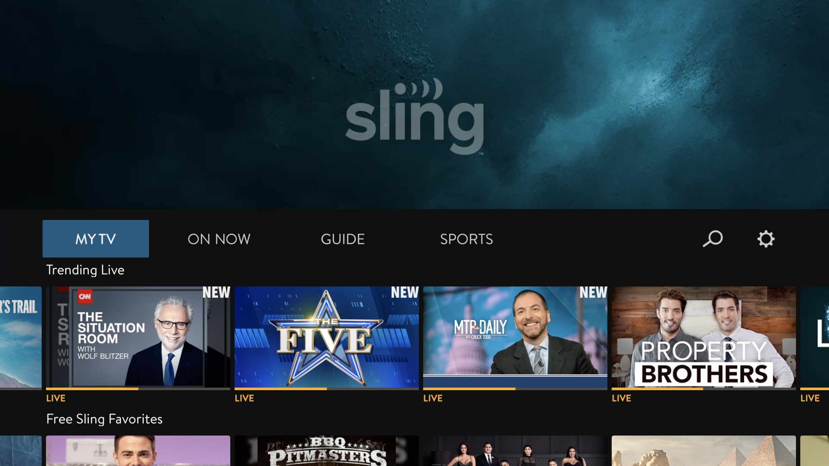Screenshot obrazovky Sling TV na Apple TV