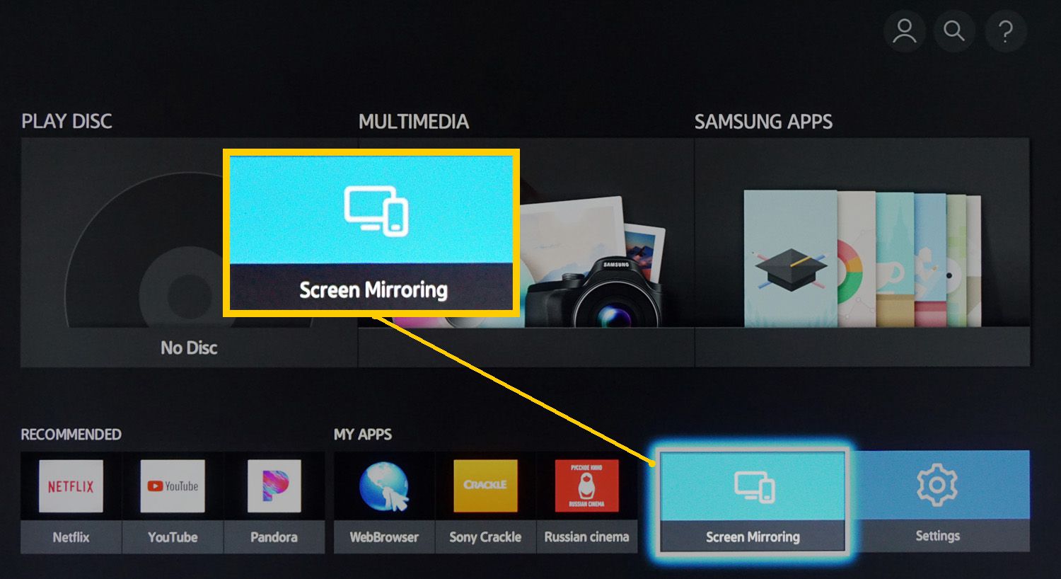 Výběr zrcadlení obrazovky Samsung UBD-K8500