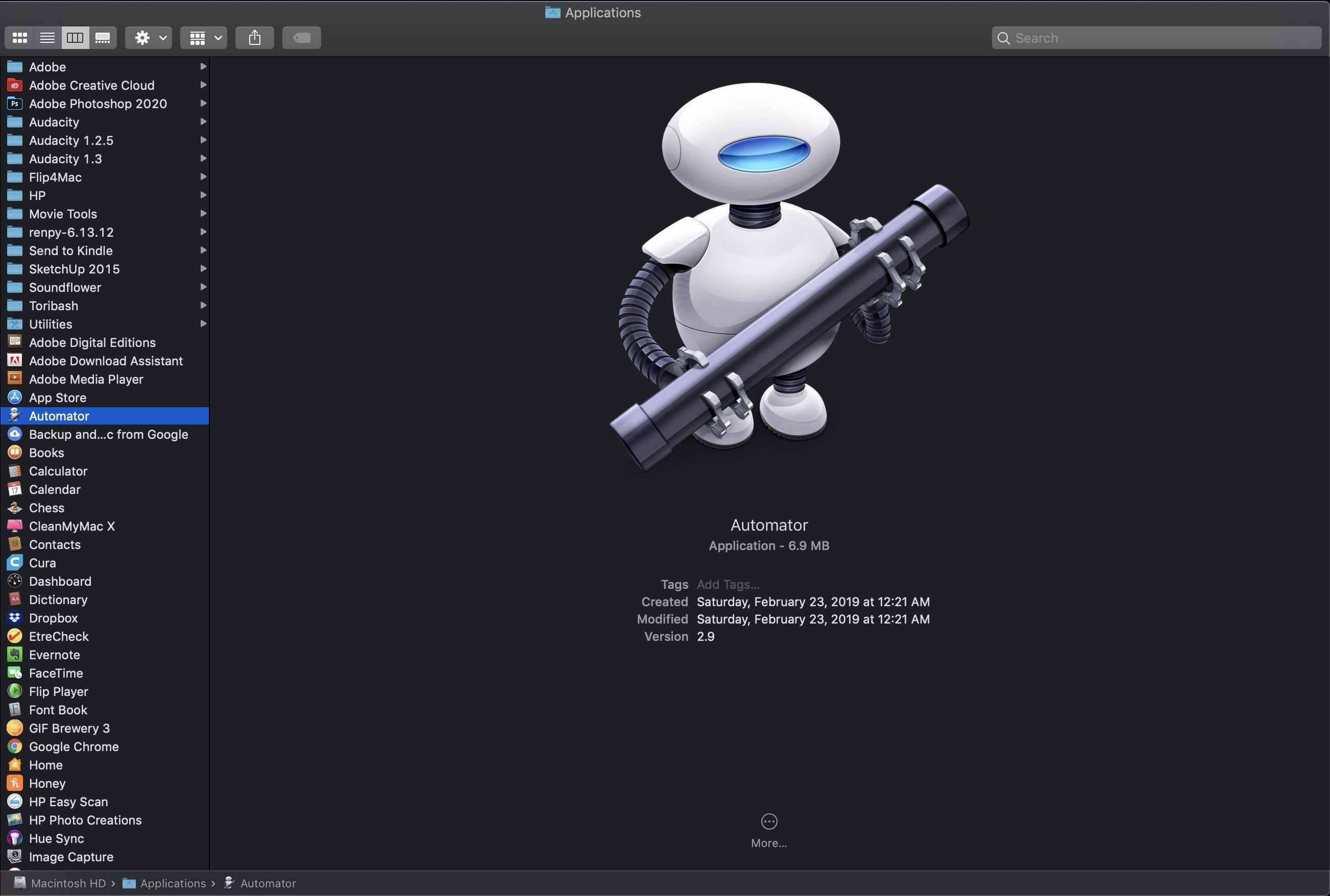 Automator ve Finderu