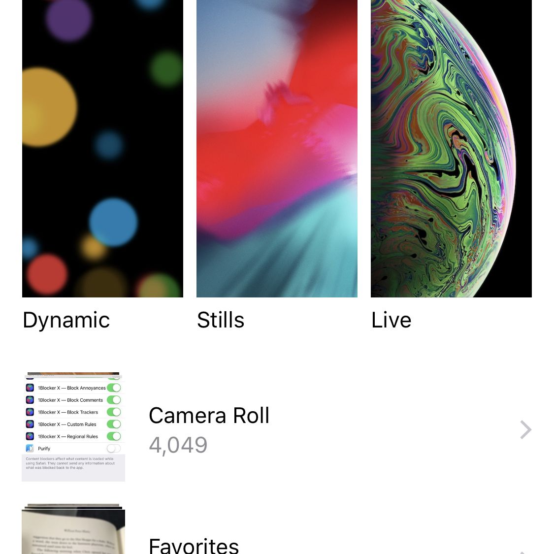 obrazovka výběru tapety na iPhone