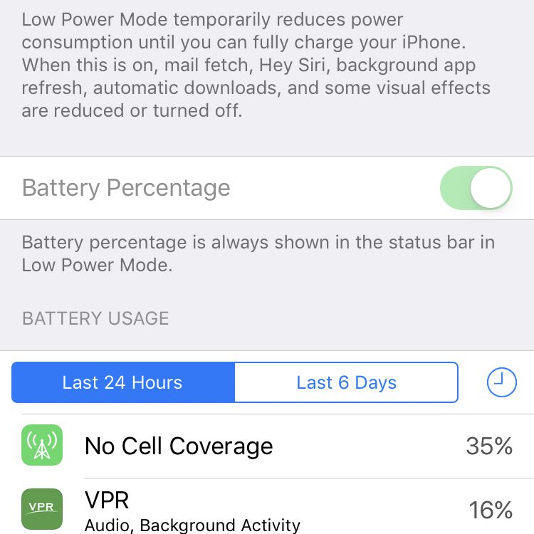 možnost režimu nízké spotřeby v iOS 10