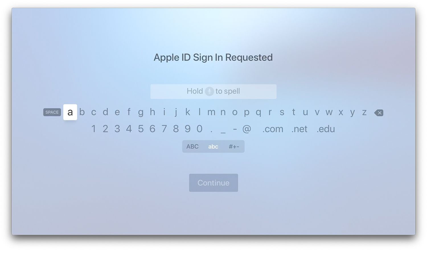 Nová přihlašovací obrazovka Apple ID na Apple TV