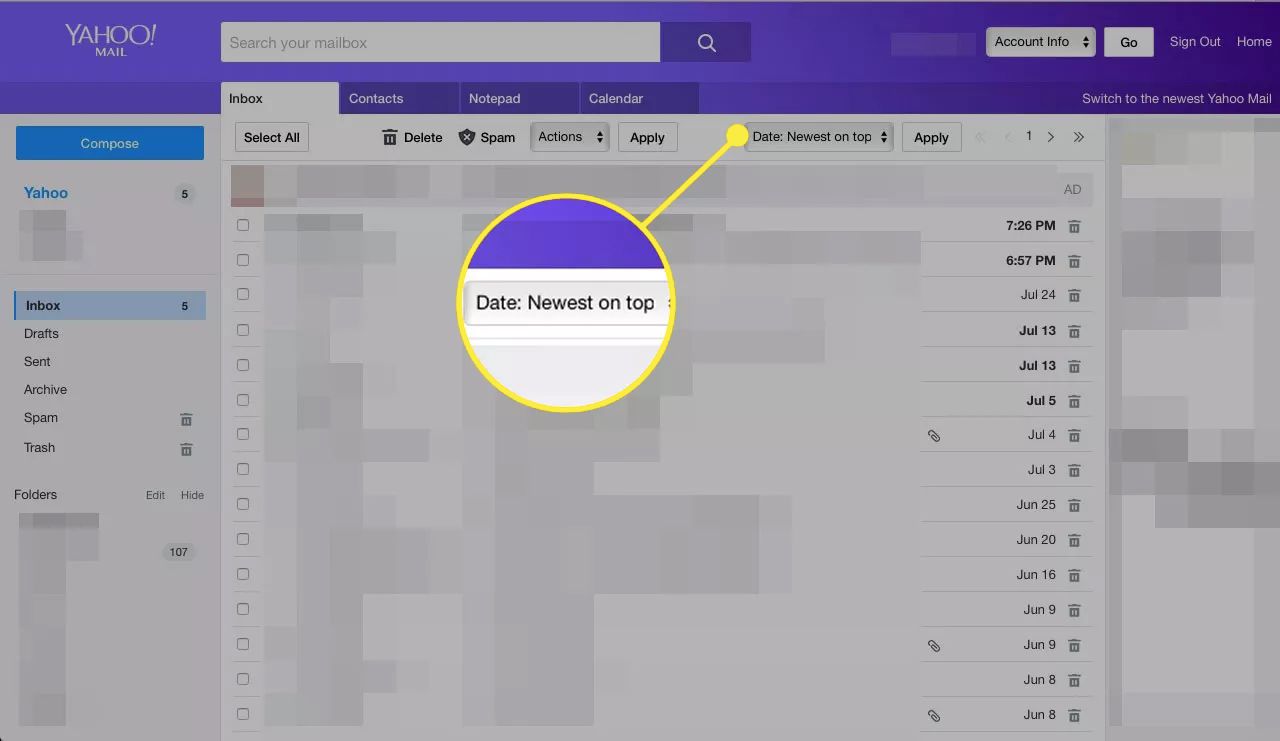 Yahoo Mail Date: Nejnovější nahoře