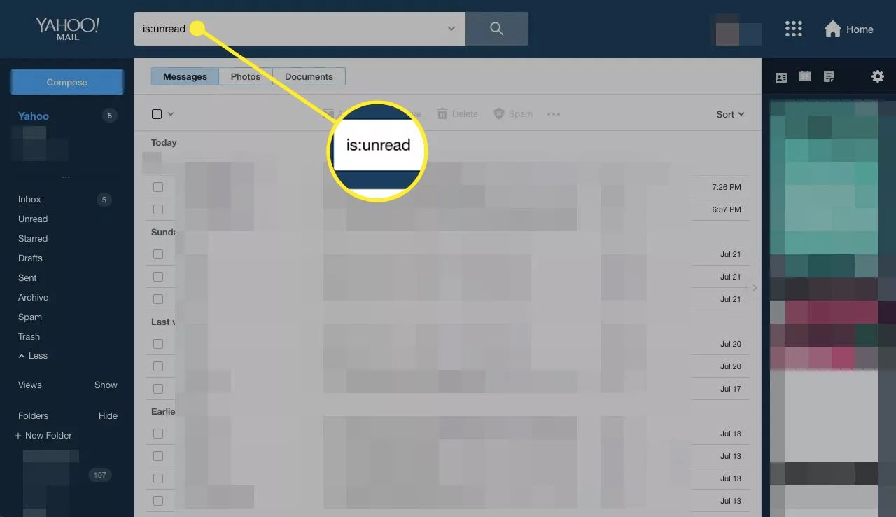 Hledání nepřečtených e-mailů v Yahoo Mail