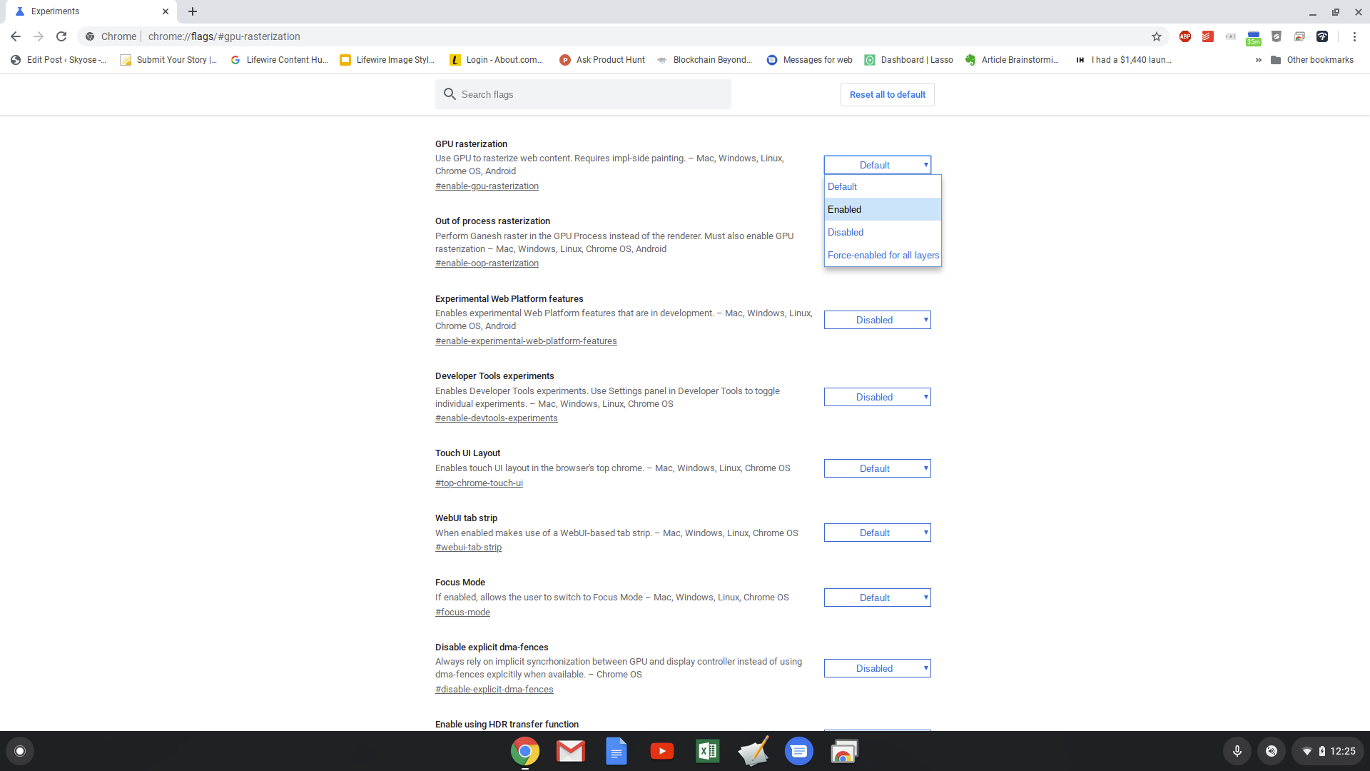 Screenshot umožňující resterizaci GPU v prohlížeči Chrome