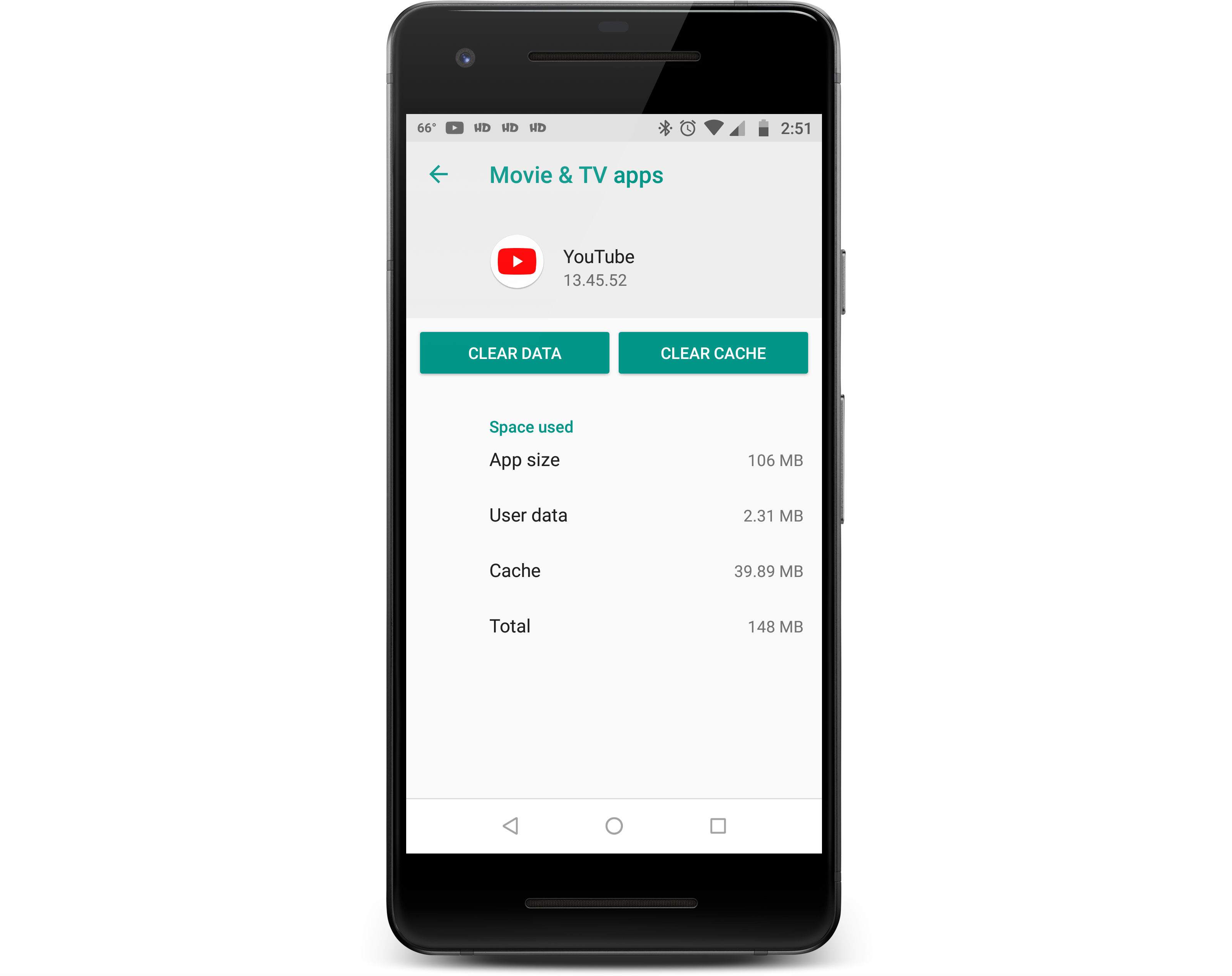Nabídka vymazání mezipaměti aplikace YouTube zobrazená na telefonu Android.