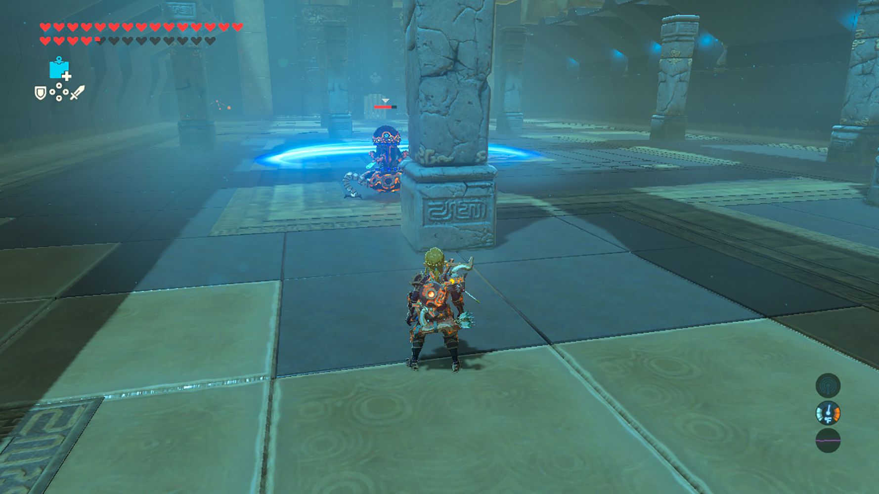 Screenshot z úkrytu před Guardianem v Breath of the Wild