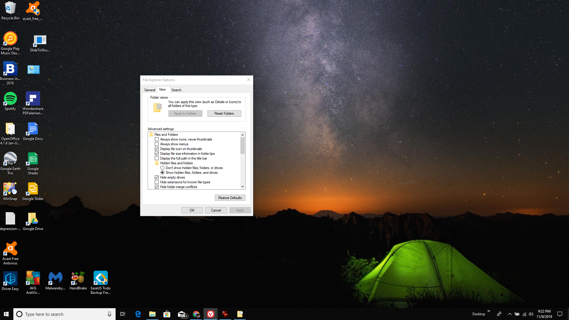 Screenshot z možností Průzkumníka souborů ve Windows 10