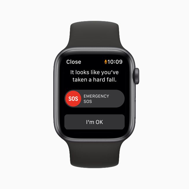 Apple Watch 6 zobrazující upozornění na pád.