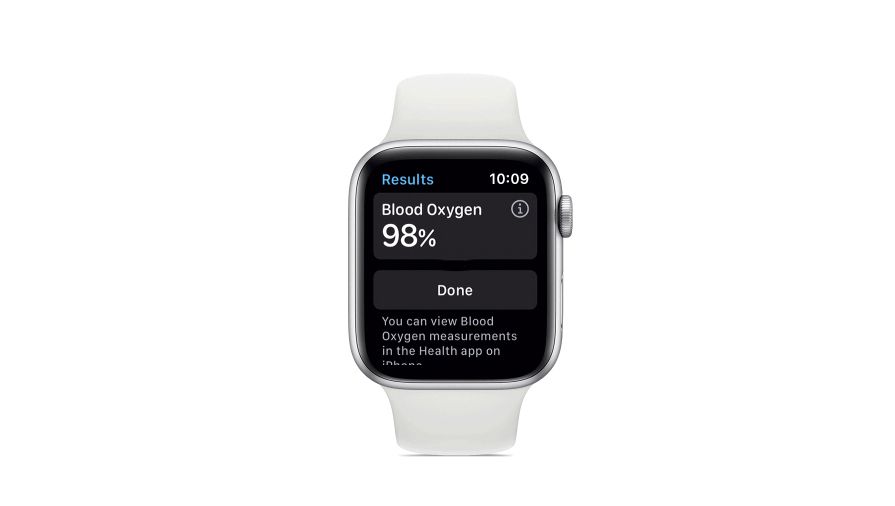 Apple Watch 6 zobrazující informace o krevním kyslíku.