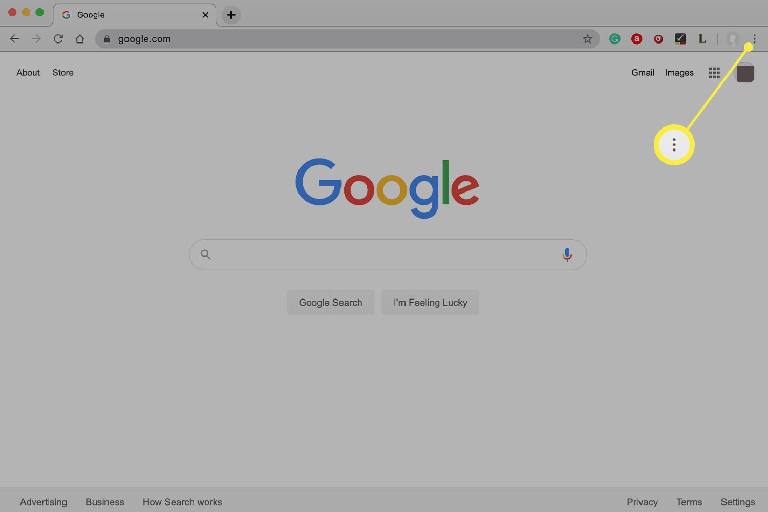Ikona nabídky Google se třemi tečkami
