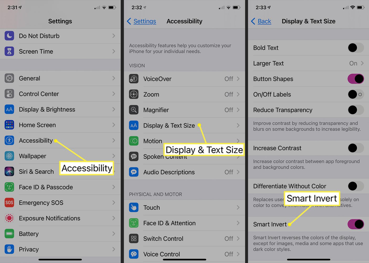 Cesta iPhone k Smart Invert v iOS 14