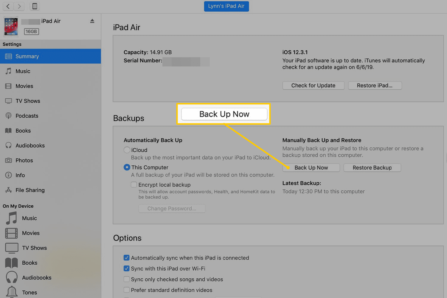 Tlačítko Zálohovat nyní v iTunes v systému macOS