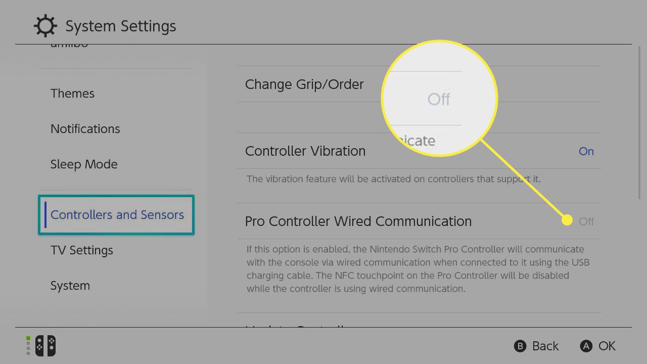 Možnost „Pro Controller Wired Communication“