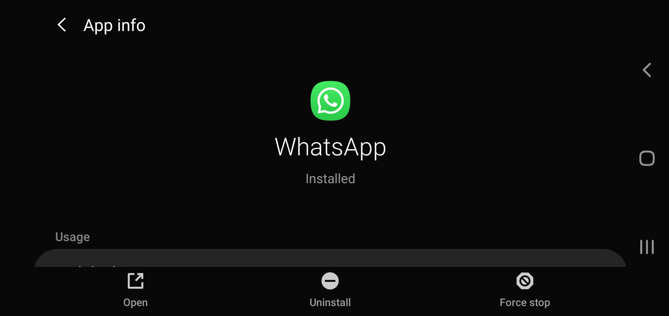 Screenshot z odinstalování WhatsApp