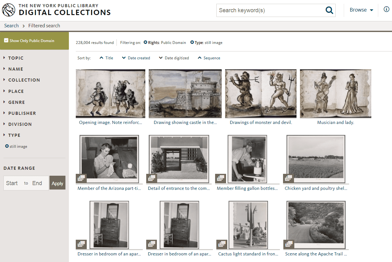 Obrázky ve veřejné doméně v digitálních sbírkách veřejné knihovny v New Yorku