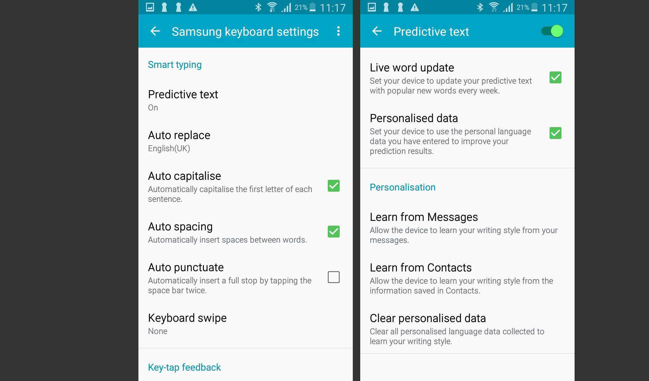 Nastavení klávesnice Samsung a prediktivní nastavení textu