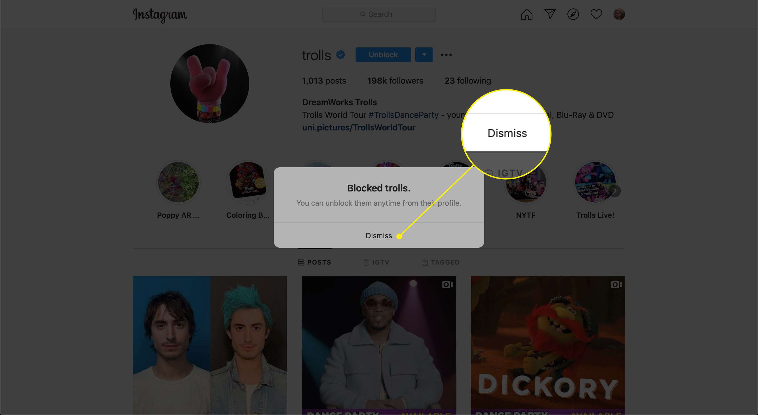 Příkaz Zavřít po zablokování účtu na Instagramu