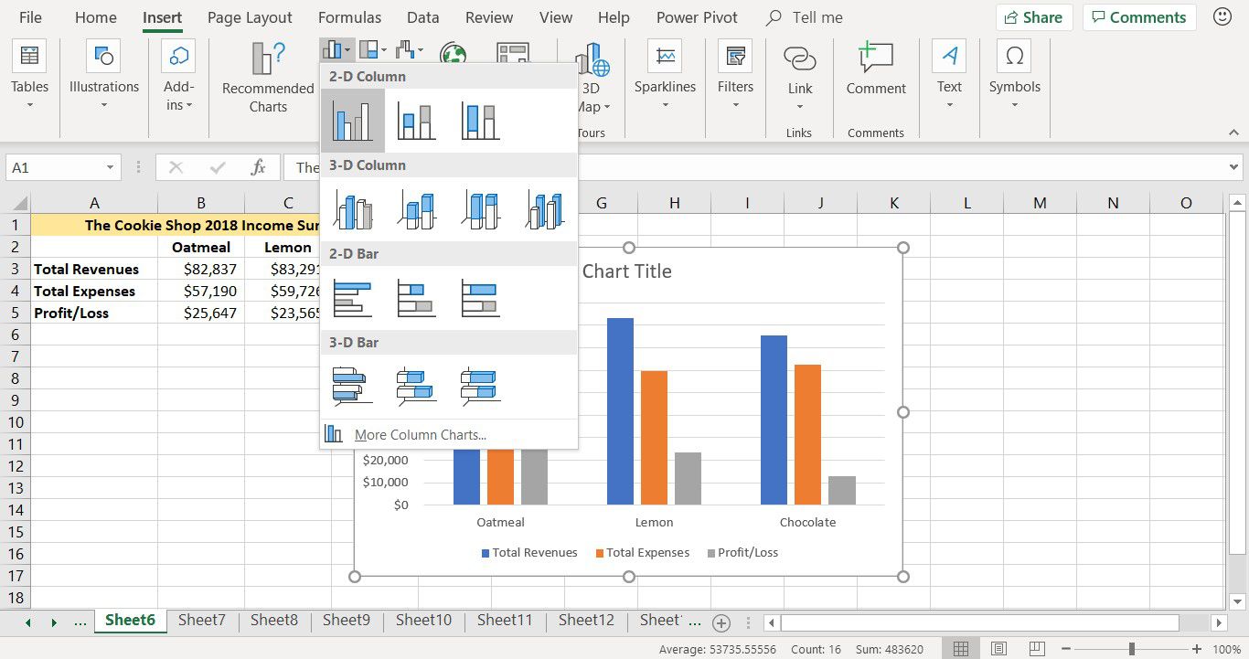 Screenshot zobrazující náhled sloupcového grafu v aplikaci Excel