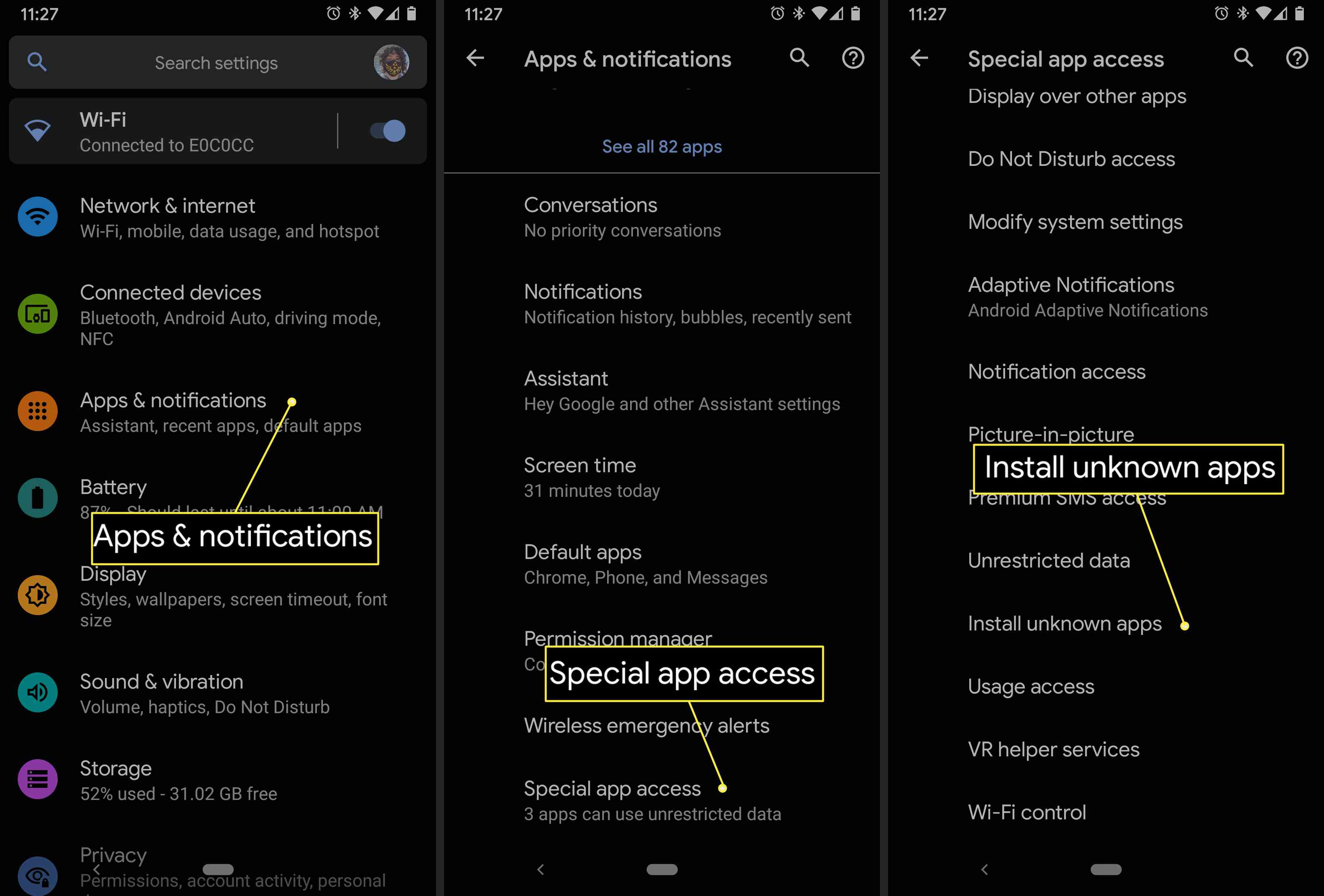 Uživatel Androidu přistupuje k nastavení umožňující instalaci neznámých aplikací