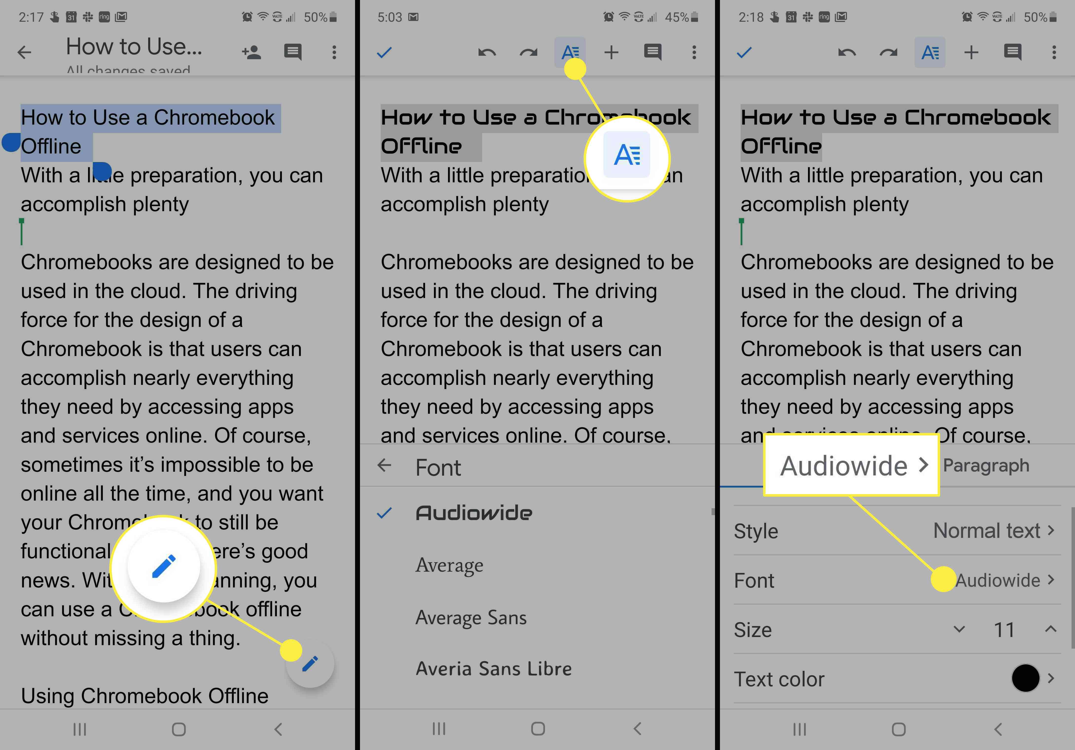 Jak změnit písma v Dokumentech Google v systému Android.