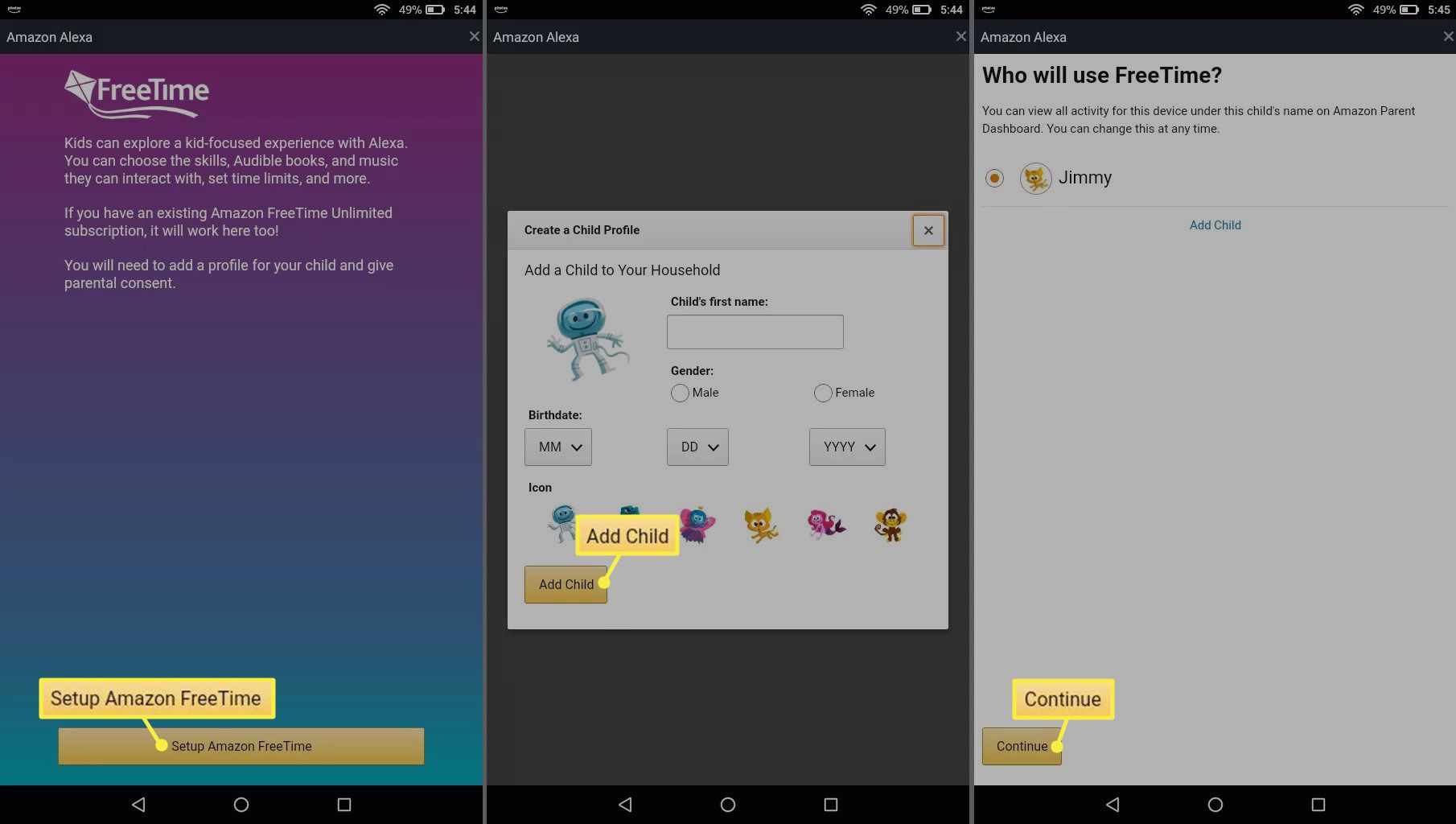 Nastavte Amazon FreeTime, přidejte dítě a pokračujte ve službě Alexa FreeTime