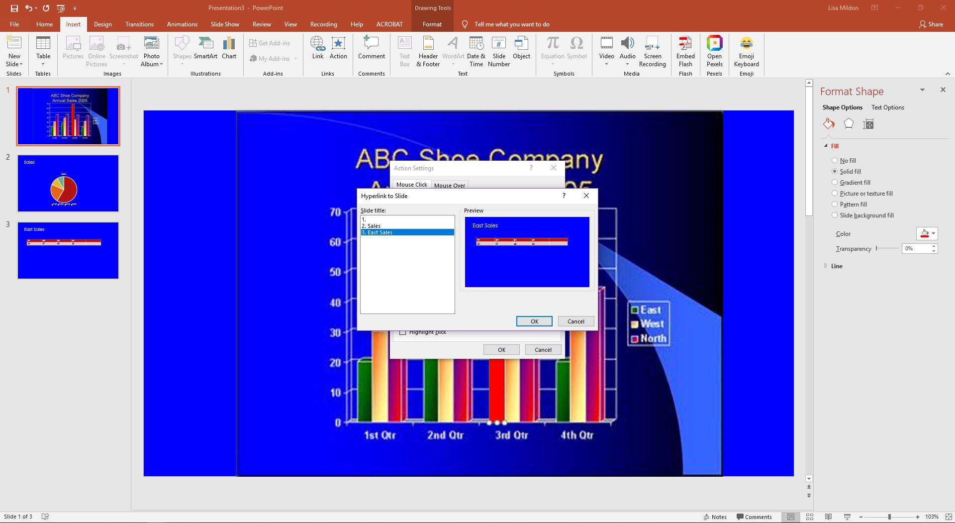 PowerPoint zobrazující propojení s jinými snímky.