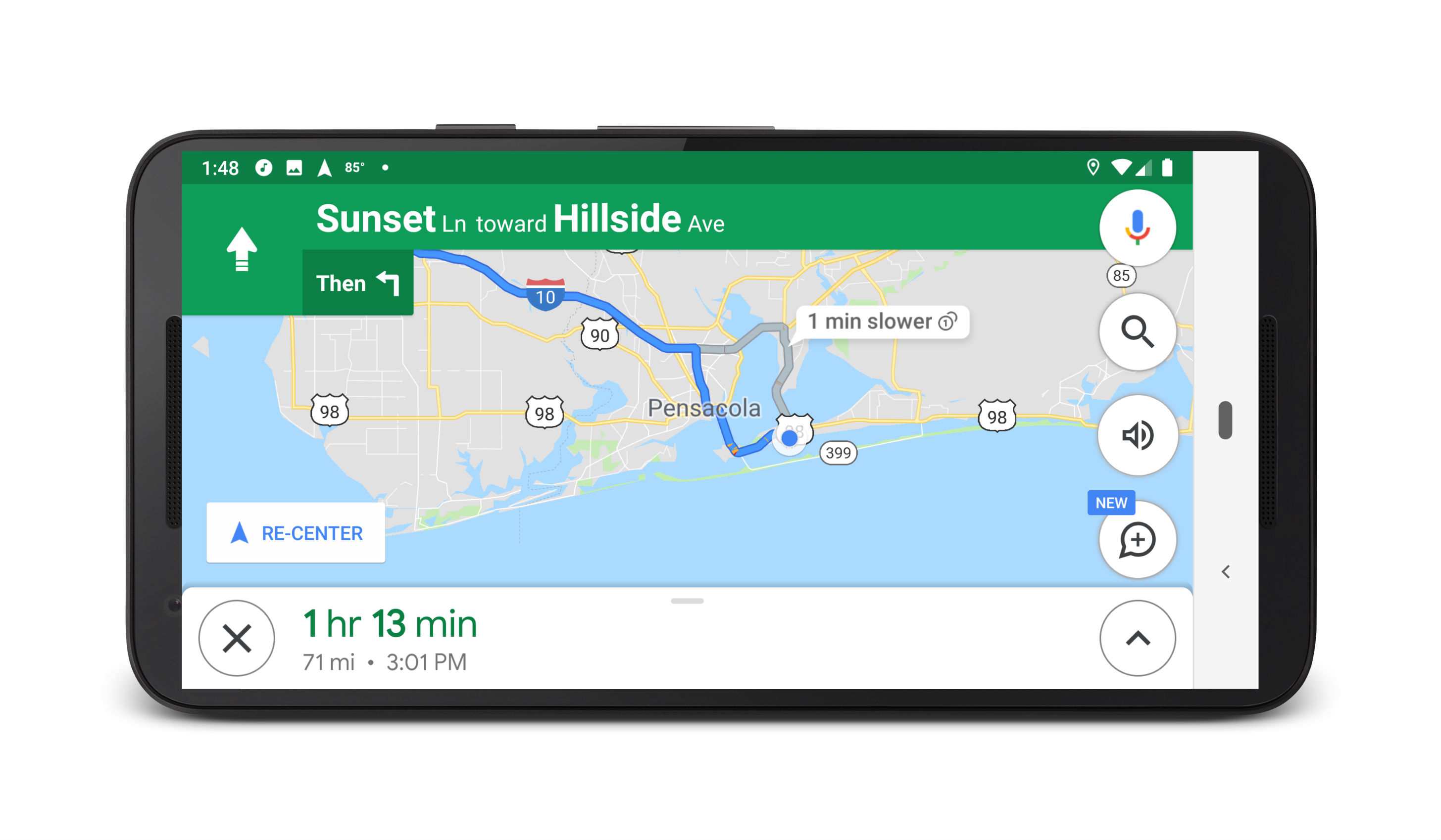 Asistent Google zobrazující alternativní trasy v Mapách Google